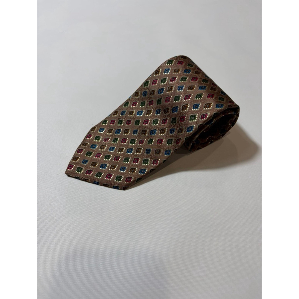 Leonard Paris Silk Tie Brown Multicolor Geometric Medallion Made In Italy NWT